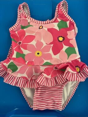 Flap Happy Pink Floral Ruffle One-Piece Swimsuit 12m